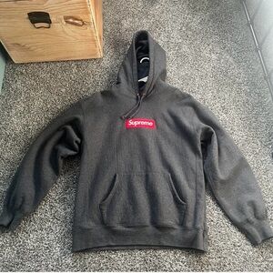 Supreme Charcoal Hoodie with Red Logo